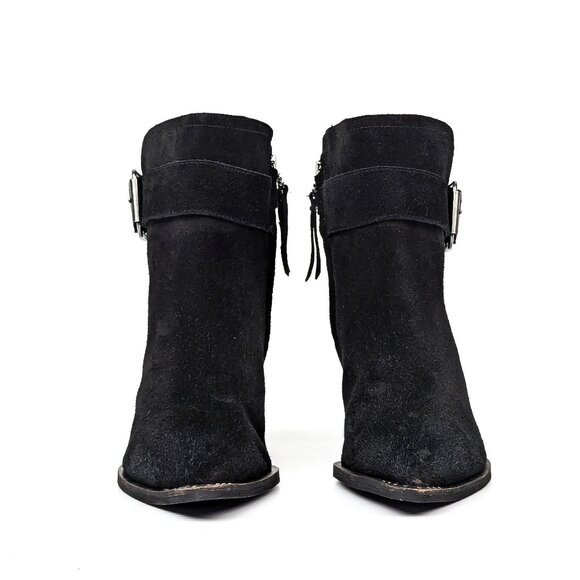 Sam Edelman Women Leonia Western Buckle Stack Heel Black Suede Boots sz 8 - Picture 2 of 9